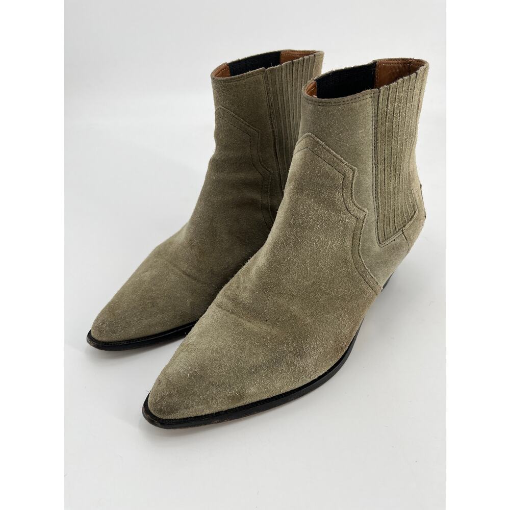 Isabel Marant Derlyn Suede Ankle Boots Sz 39 Sage Green Western Pull On Booties